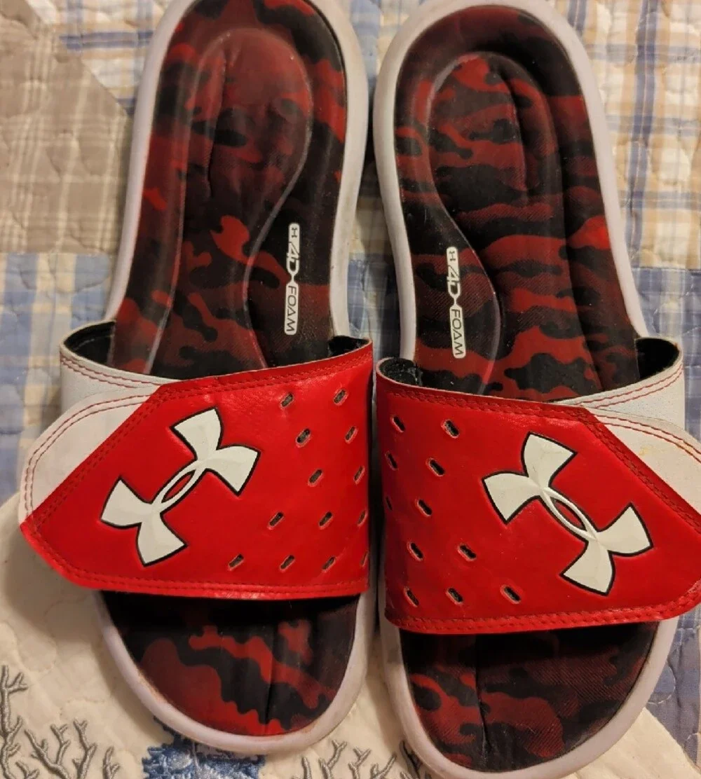 Under Armour Red and White Mens' Adjustable Slide Sandals